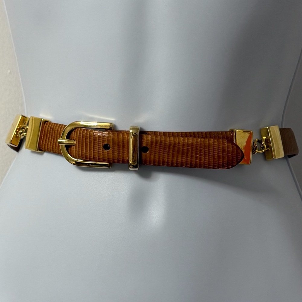 Talbots Brown Textured Leather Belt with Gold-Tone Hardware